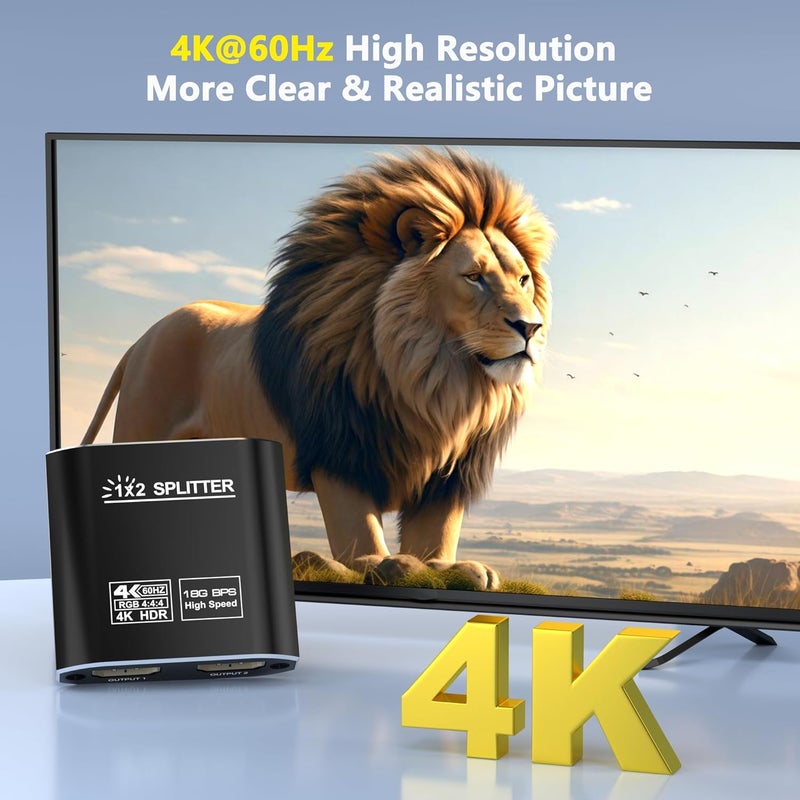 Closs HDMI Splitter 1 in 2 Out, HDMI 2.0b 18Gbps 4K@60Hz HDR10 HDCP 2.2,Splitter for Dual Monitors Support EDID Management, for Laptops/Fire Stick/PS5/Xbox/TV Box/Roku/PC/Monitor(1 Source to 2 Displays) - Image 4